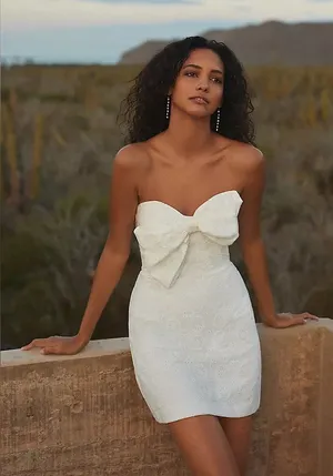Hutch Strapless White Bow-Front Lace Mini Dress thumbnail 1