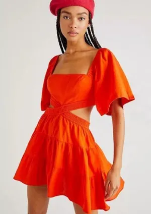 Velvet Tees Bright Orange Cutout Mini Dress thumbnail 1