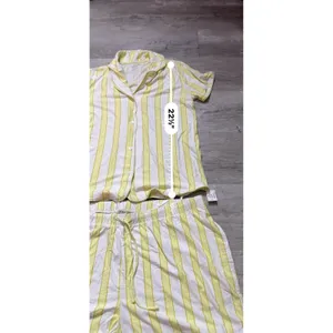 State of Day Womens Small Pajama Set Yellow White Striped Top & Shorts NWT A4020 thumbnail 8