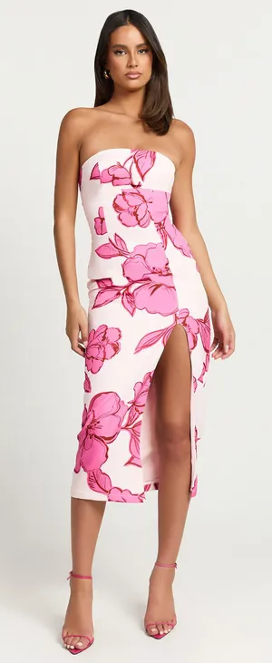 New Showpo Shantelle Midi Dress Strapless Bodycon Back Split Dress Size Large thumbnail 1