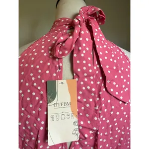 Y2K Pink Polka‎ Dot Halter Neck Ruffle Mini Dress Small NWT preppy dainty flowy thumbnail 4