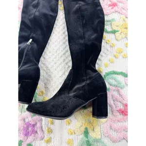 Marc‎ Fisher Black Velvet Over The Knee Block Heel Boots Size 6.5M Tie Back Zip thumbnail 3