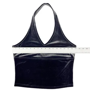 Express‎ Vintage 90s Dark Grey Velvet Halter Top Size Large thumbnail 4