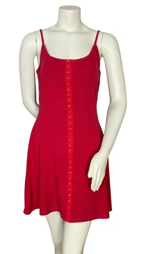 Vintage 90s Mini Dress Hook and Eye Front Retro Sleeveless A-Line Scoop Neck thumbnail 1