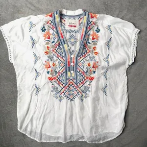 Johnny Was White Embroidered BOHO Oversized Tunic Top Size XS Peasant Festival thumbnail 1