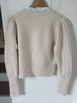 Free People Lace SoftSpun Long Sleeve Cardi Cardigan Sweater in Ivory NWT thumbnail 2