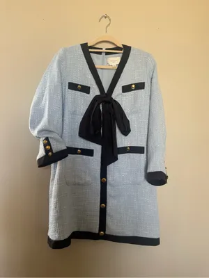 Pomander Place Light Blue Tweed Dress with Black Trim thumbnail 5