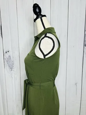 Michael Michael Kors Sleeveless Midi Dress with Belt Tie Olive Green Sz XS thumbnail 6