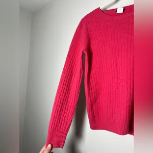 J. Crew Hot Pink Cable Knit Wool Nylon Cashmere Blend Sweater Size Medium thumbnail 6
