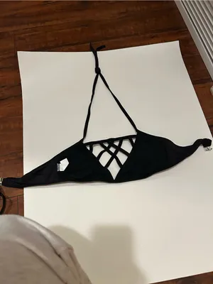 Strappy Black Halter Bikini Top Size L thumbnail 3