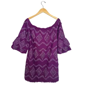 Boston Proper Metallic Lace Detail Off The Shoulder Shift Dress Women’s M Purple thumbnail 8