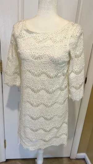 ZARA white lace three-quarter length sleeve dress small thumbnail 1