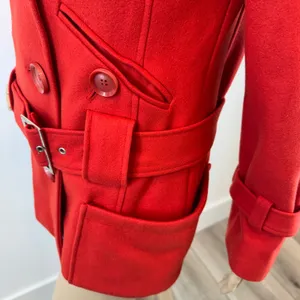 Red Wool Blend‎ Belted Peacoat Jacket with Wide Collar and Oversized Buttons S thumbnail 11