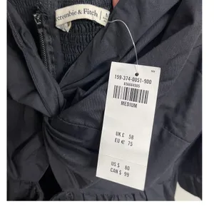 NWT Abercrombie Black Poplin Twist‎ Mini Dress Puff Sleeve Cottagecore Size M thumbnail 3