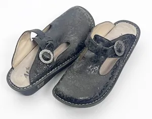ALEGRIA Leather Black Embossed Buckle Accent Mule Slip On Slide Shoes EU 36 thumbnail 1