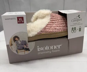 Isotoner NWT Memory Foam Sparkle Evening Sand Pink Foam Hoodback Slippers XL thumbnail 1