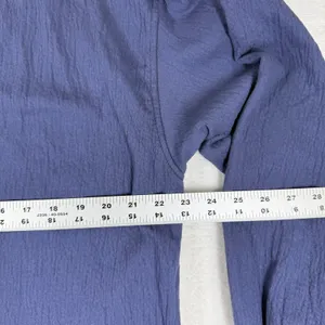 Aerie Blue Textured Boho Tassel Tie Split Neck Puff Sleeve Top Size‎ Medium thumbnail 4