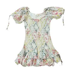 Loveshackfancy RARE Cottagecore Ruffled White Violet Mini Dress in Magic Light thumbnail 1