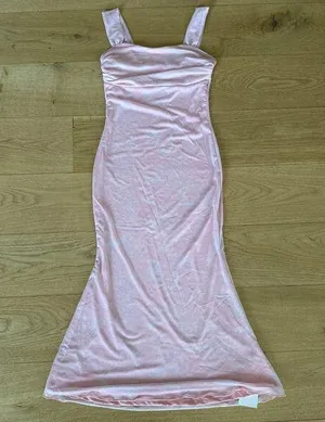 Gorglitter - Ruched Topm Sleeveless Bodycon Midi Dress in Pink & White thumbnail 1