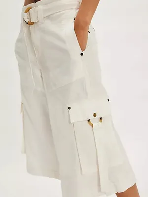 Free People Tidal Wave Cropped Cargo Culotte Pants O Ring Linen Size 0 thumbnail 1