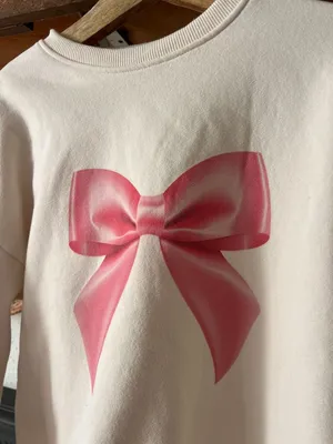 Edikted Cream Bow Brat Print Pullover SMALL thumbnail 2