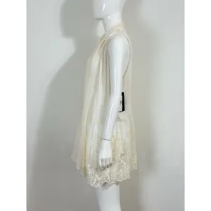 Long Vest Duster Women L Ivory Ethereal Boho Cottagecore Festival Layering NWT thumbnail 4