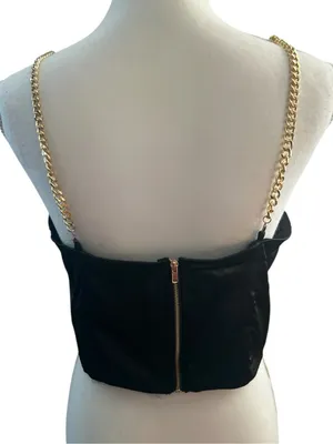 Love By Design Black Satin Corset Crop Top with Gold Chain Straps thumbnail 4