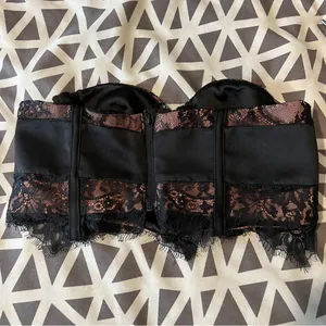 Mistress Rocks LA Black Tan Lace Satin Sleeveless Cropped Bustier Top Size‎ M thumbnail 4