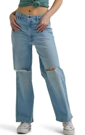 Wrangler High Rise Loose Straight Distressed Light Wash Jeans Size 12 thumbnail 1