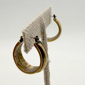 Gold Hoop Earrings Chunky Wide Tapered Vintage Style 80s Statemement Jewelry thumbnail 2