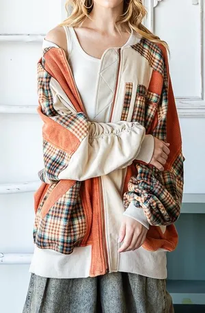 Oli & Hali WASHED COLORBLOCK ZIP FRONT BOMBER TERRY JACKET NWOT thumbnail 1