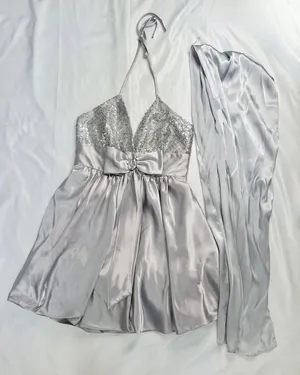 Fiesta Fashion Sparkly Glitter Silver Metallic Deep V Halter Mini Homecoming Dress - S thumbnail 13