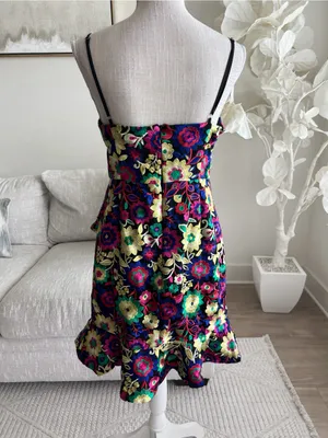 X By NBD Strapless Floral Embroidered Mini Dress in Navy, Pink And yellow Size M thumbnail 4