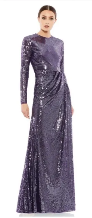 New Mac Duggal Sequined‎ High Neck Long Sleeve Draped Purple Maxi Dress Gown 12 thumbnail 1