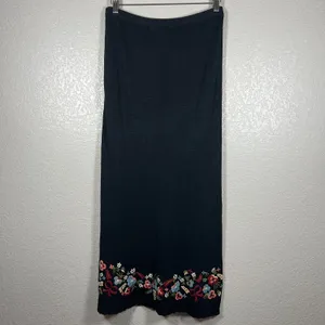 Double D Ranch Womens Embroidered Linen Maxi Skirt XS Black Floral Western Boho thumbnail 7