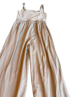 Outfeel Square Neck Tan Stretch Jumpsuit Full Length Wide Leg Flowy Size Medium thumbnail 10