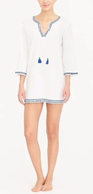 J.Crew Factory Gauze Embroidered Tunic Cover Up Tassel Beach Women Small‎ thumbnail 1