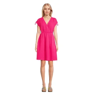 Time and Tru Womens Dress Size XS Pink Midi Front Detail Short Sleeve Flowy thumbnail 4