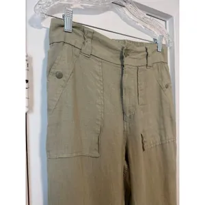 Tahari Womens Olive Green Linen Blend Utility Cargo Pants High Rise Size Medium thumbnail 7