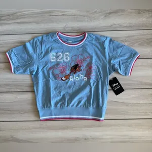 Disney Lilo & Stitch Floral Cropped Ringer T-shirt Blue Small NWT IN PACKAGE thumbnail 3