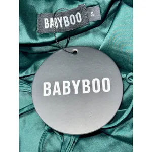 NWT Babyboo Misha Emerald Green Satin Strappy Back High Slit Maxi Dress Size S thumbnail 6