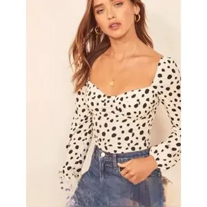 Reformation‎ Dalmatian Polka Dot Bustier Top White Black Long Sleeve Size 0 thumbnail 8
