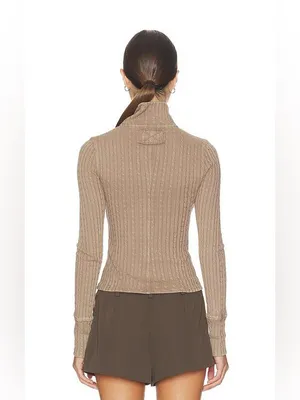 Free People Brunch Girl Up Zip Up in Dusted Cocoa S thumbnail 5