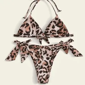 SheIn Leopard Triangle Top With Tie Side Bikini Set - Brand new, never worn! 🤎🖤 thumbnail 10