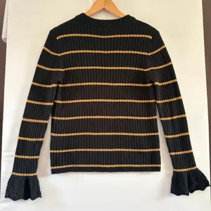 Who What Wear Black Striped Ribbed Knit Sweater Bell Cuffs Large thumbnail 2