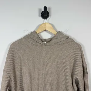 Alo Yoga Women’s Muse Cropped Ribbed Hoodie in Gravel Heather Tan Size S thumbnail 8