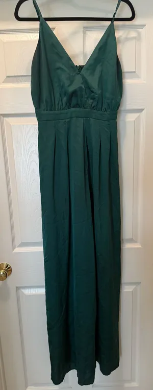 Emerald Green Spaghetti Strap Maxi Pantsuit Size L thumbnail 1