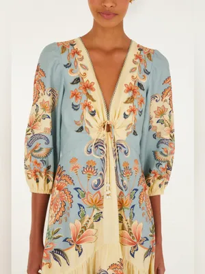 Farm Rio Butter Yellow Boho Beauty Maxi Dress XS thumbnail 3