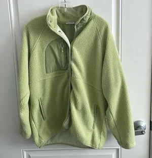 Staccato Women’s Neon Green Fuzzy Button Jacket w/ 3 Pockets - Size Medium thumbnail 1