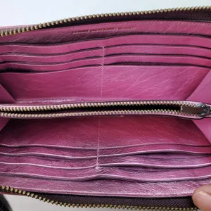 Coach Accordion Zip Wallet Check Burgundy Glovetanned Leather 24377 Pink Inside thumbnail 6
